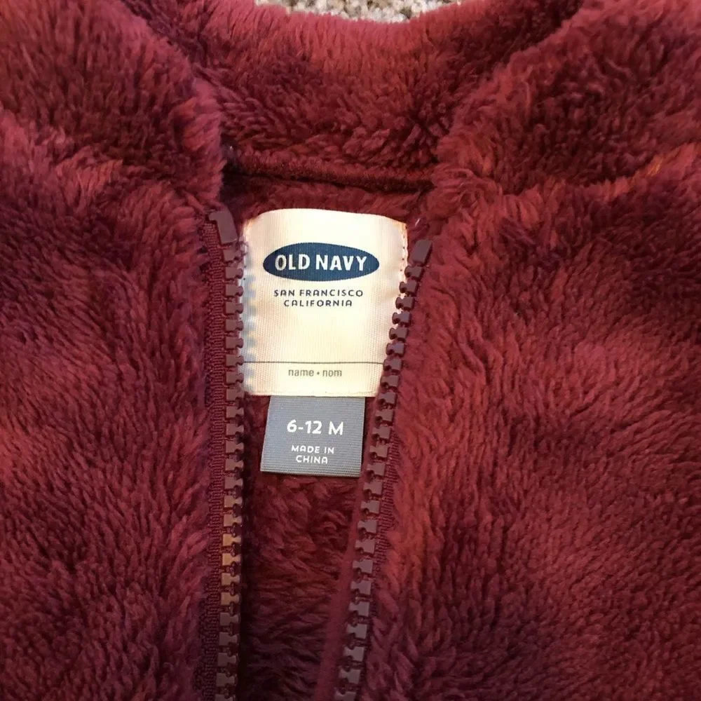 Old Navy maroon fluffy vest 6-12mon
